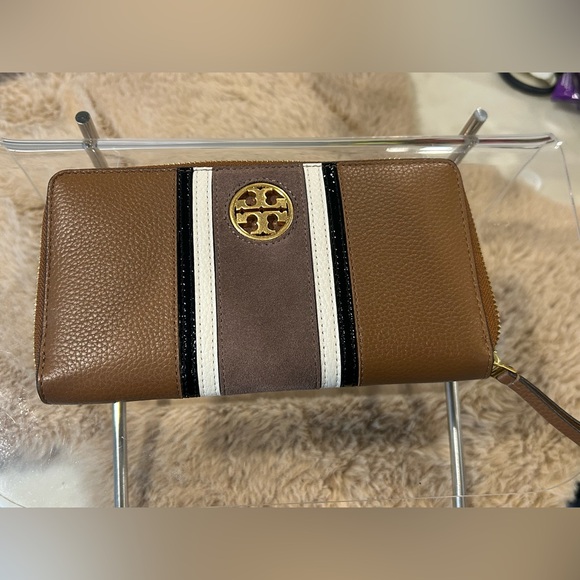 Tory Burch Handbags - Tory Burch Brown and Black Wallet with Gold Emblem